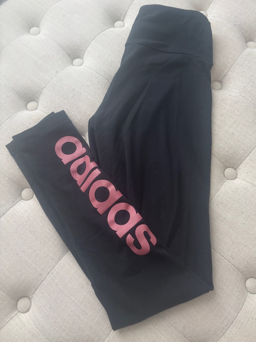 adidas Kids Black Leggings with Pink Logo Down Leg
